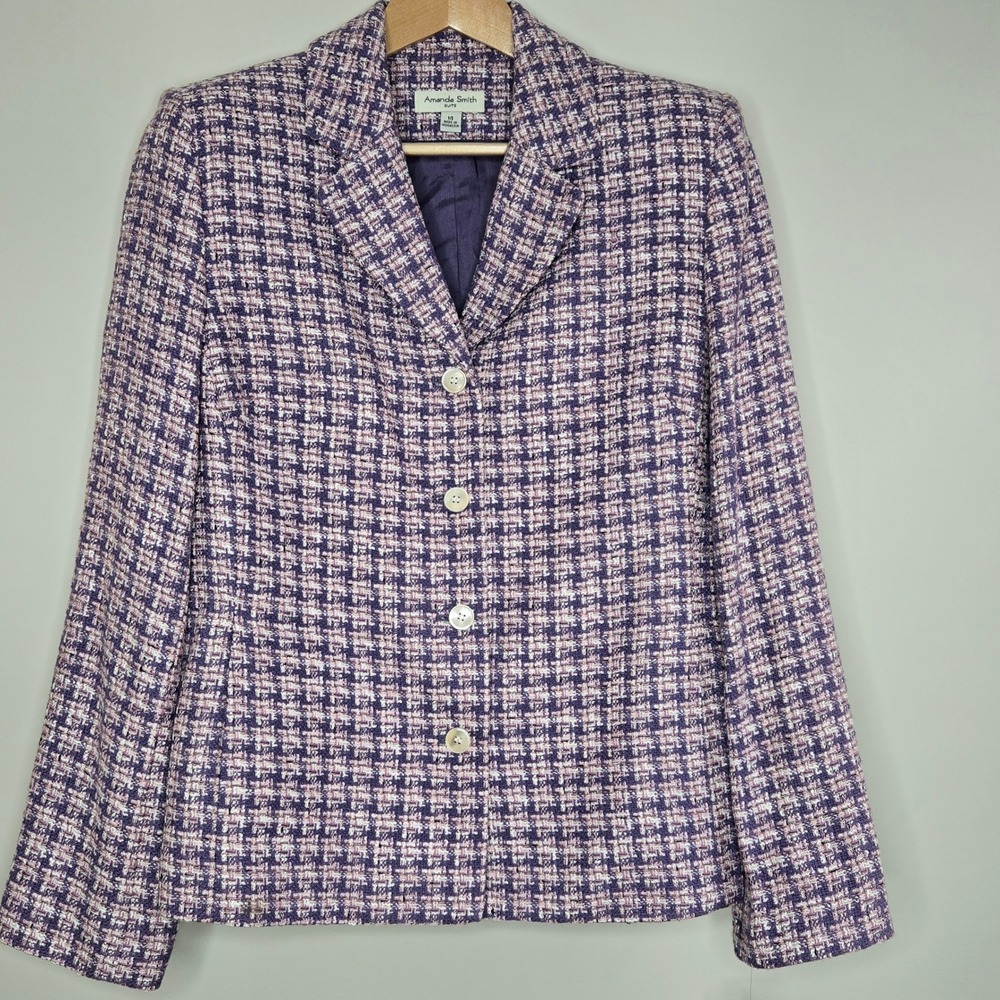 Amanda Smith Suits Blazer Purple Pink Tweed Button Front Jacket WMS SZ14